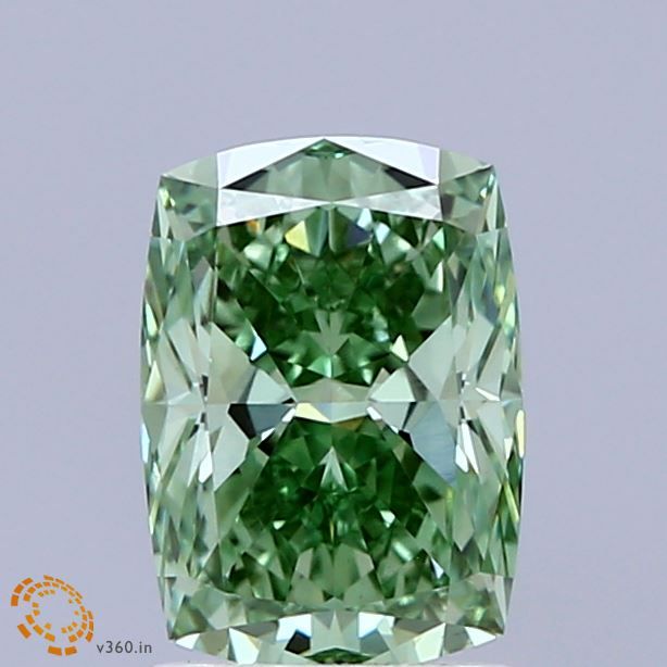 1.52 CT Fancy Vivid Green CUSHION MODIFIED
