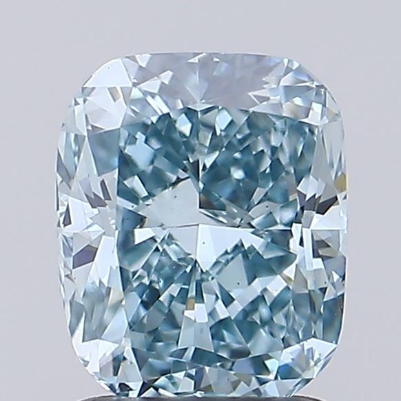 1.52 CT Fancy Vivid Blue Green CUSHION MODIFIED